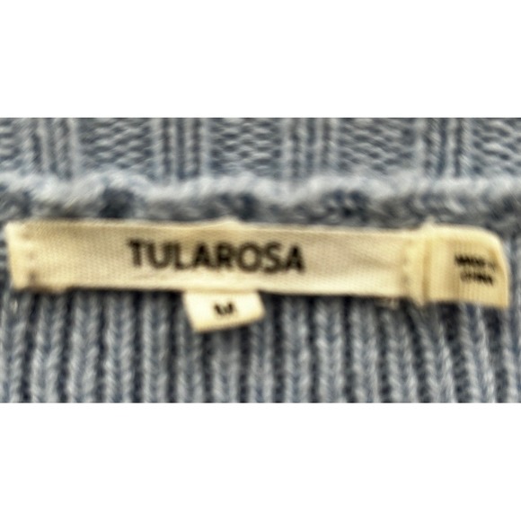 Tularosa Ribbed Knit‎ Sweater Womens M Lt Blue Shoulder Ruffle Detail Wool Blend - Picture 2 of 7